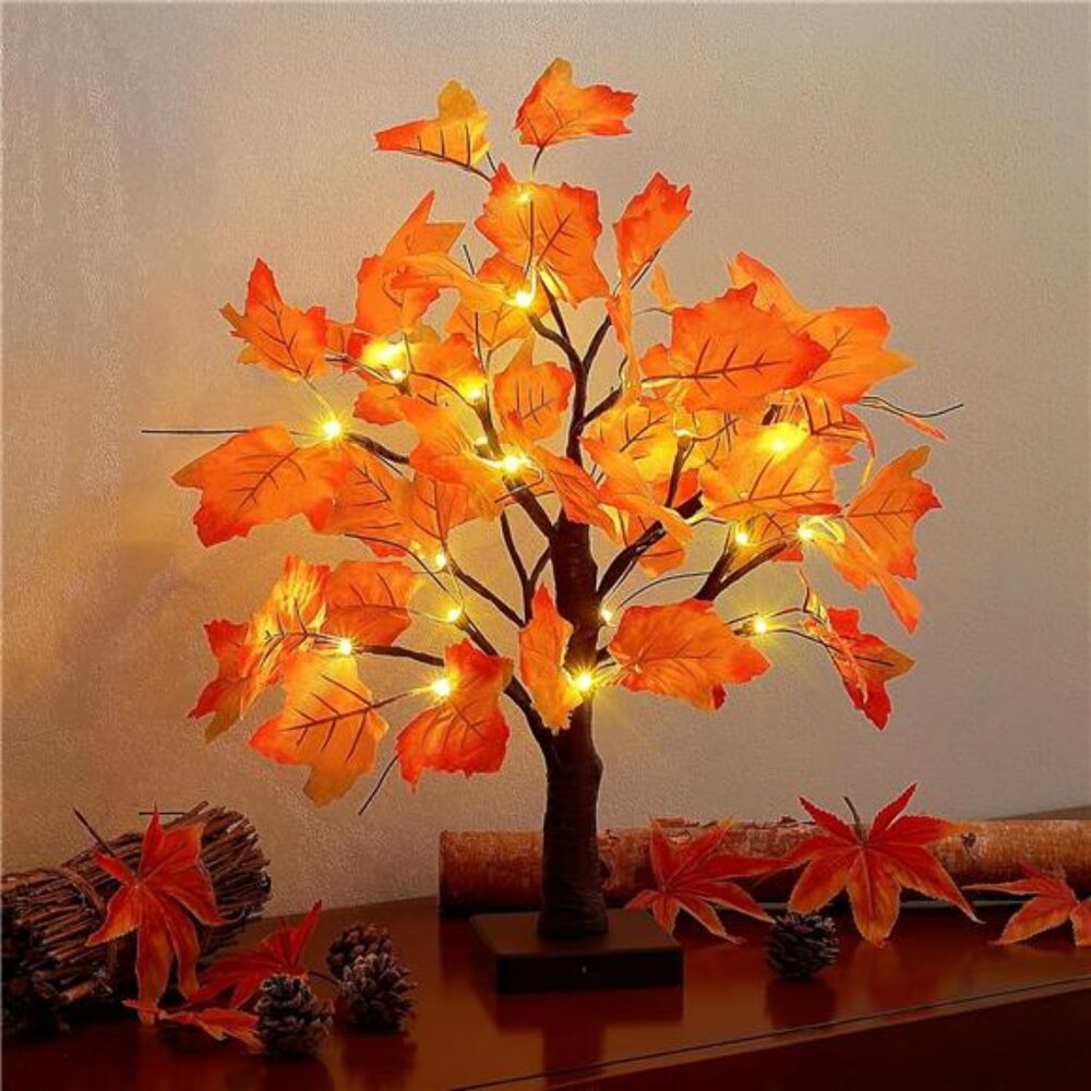 Woohaha 24LED Fall Tree Lighted Maple Tree,Thanksgiving Decoration Maple Leaf‎